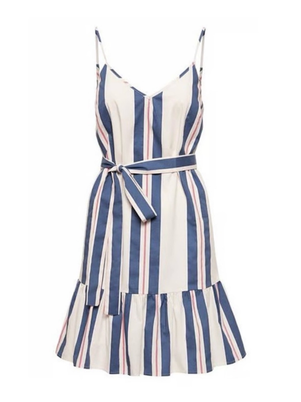 Banana Republic White Blue & Red Striped Cotton Blend Ruffle Hem Mini Dress Sz 4